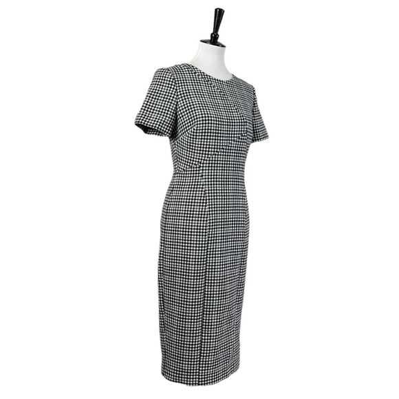 Marks & Spencer Midi Sheath Dress Jewel Neck Black Houndstooth Women’s Size 6 - Picture 2 of 13
